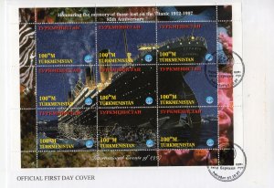 Titanic Disaster 1912  Sheetlet (9) Perforated Turkmenistan 1997 YT# 65/73 FDC