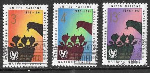 UN-NY # 97-99  UNICEF  Anniversary    1961    (3)  VF Used