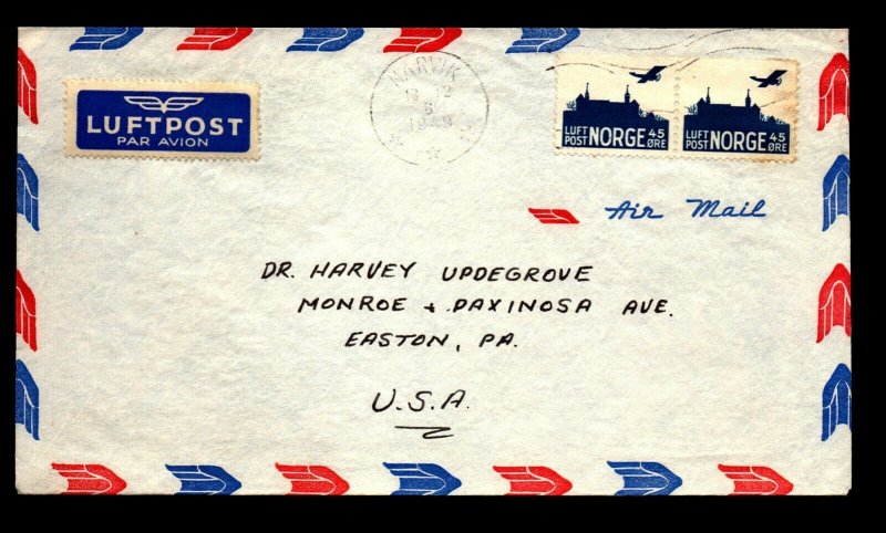 Norway 1949 Airmail Cover to USA - L30868