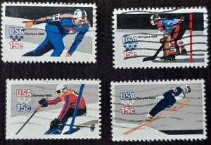 US Scott # 1795-1798; four used 15c Olympics, 1980; VF centering; off paper