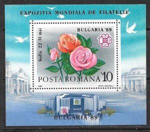 ROMANIA Sc 3571 NH SOUVENIR SHEET OF 1989 - FLOWERS - ROSES