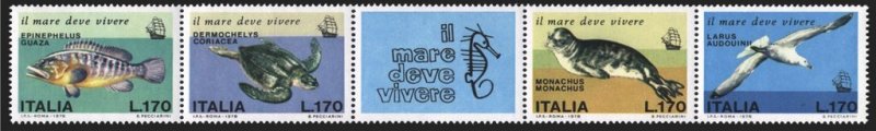 Italy 1978 MNH Stamps Scott 1320a Marine Life Animals Fish Birds Turtle