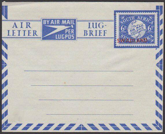 SWAZILAND 6d South Africa airletter overprinted for use in Swaziland.......67600