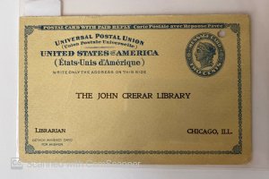 US Postal Card  Wiith Paid Reply The John Crerar Library