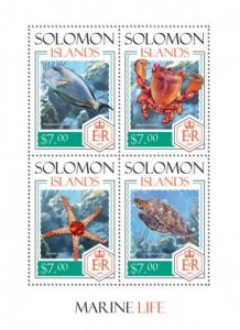 SOLOMON ISLANDS 2014 SHEET MARINE LIFE TURTLES FISHES CRABS SEA STARS slm14203a