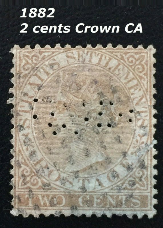 Malaya Straits Settlements 1882 QV 2c Crown CA PERFIN SG#50 M1844