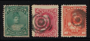 VERY NICE GENUINE HAWAII SCOTT #42 43 45 F-VF USED 1883-86 SET OF 3 STAMPS 18970