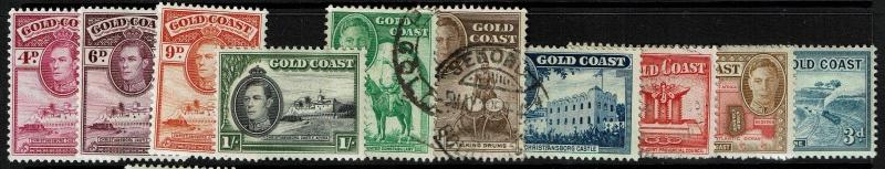 Gold Coast 10 Mint and Used 1930s and 1940s stamps, few faults - S1022