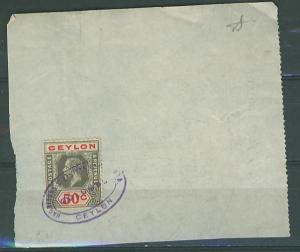 Ceylon SC#240a King George V, 50c, Die I, Canceled on piece