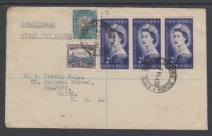 South Africa Sc 192 FDC. 1953 QEII Coronation Strip of 3 on Registered FDC