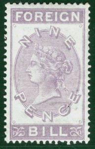 GB QV Revenue Stamp 9d Lilac FOREIGN BILL (1871) Mint MM {samwells}S2WHITE13