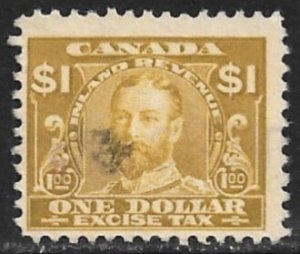 CANADA 1915-23 KGV $1.00 Olive Yellow EXCISE TAX REVENUE VDM. FX14 VFU