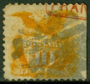 EDW1949SELL : USA 1869 Scott #116 Used. Red 'TRANSIT' cancel. Catalog $150.00.