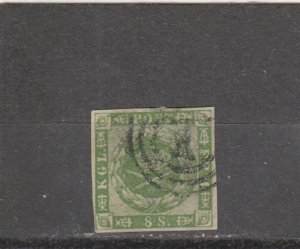 Denmark  Scott#  8  Used  (1858 Wavy Lines in Spandrels)