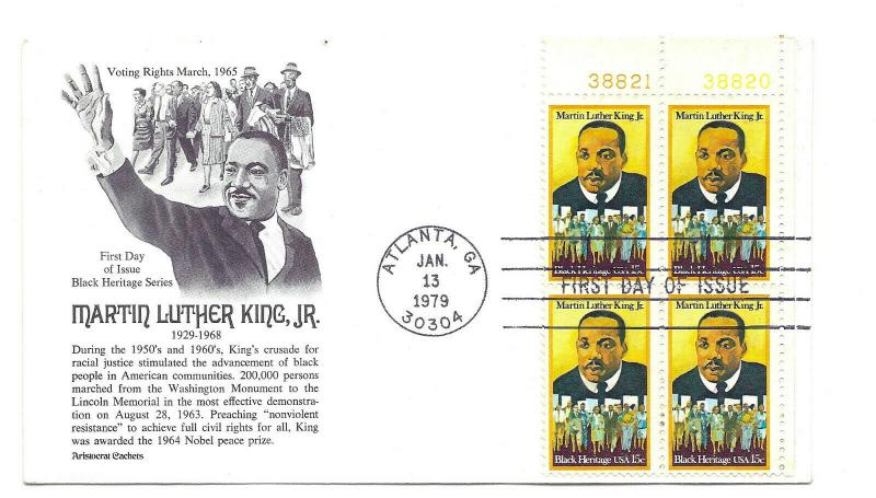 1771 Martin Luther King, Black Heritage 1979, Aristocrat Cachets plate block FDC