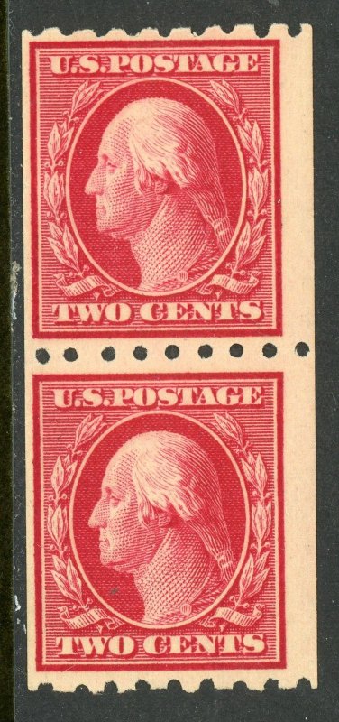 USA 1910 Washington 2¢ Carmine P8½ SL Wmk Scott 391 Pair MNH B739