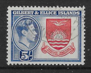 GILBERT & ELLICE IS. SG54 1939 5/= DEEP ROSE-RED & ROYAL BLUE USED