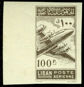 LEBANON : 1953. Scott #C182 Imperforated single. Printed on both sides. Scarce.