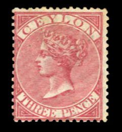 Ceylon #62 Cat$95, 1868 3p rose, hinged, creased