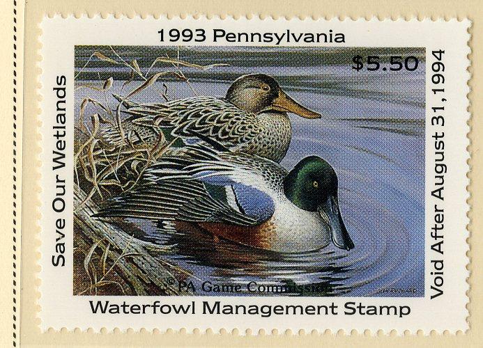 US PA11 PENN STATE DUCK STAMP 1993 MNH SCV $9.00 BIN $5.50