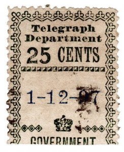 (I.B) Ceylon Telegraphs : Provisional 25c (1897)