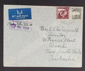 1940 Palestine Australian Army DIV Supply H.Q.P.O. 5.M.I Censored Airmail Cover