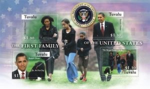Tuvalu , President Barack Obama and family, Sheetlet of 4 scott #1089