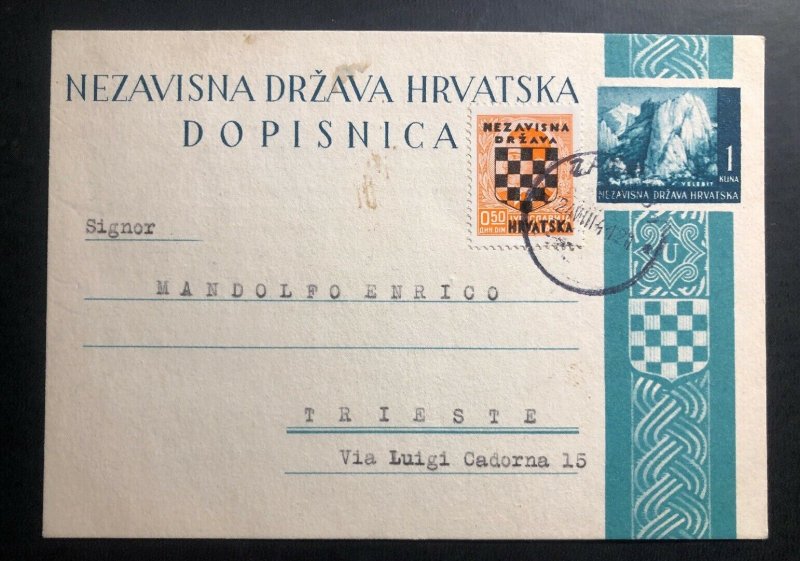 1941 Zagreb Croatia Germany Postal Stationery Postcard Cover To Trieste Italy