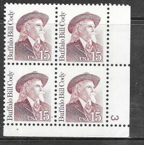 US#2177a 15c Buffalo Bill Plate Block of 4 (MNH) CV $3.25