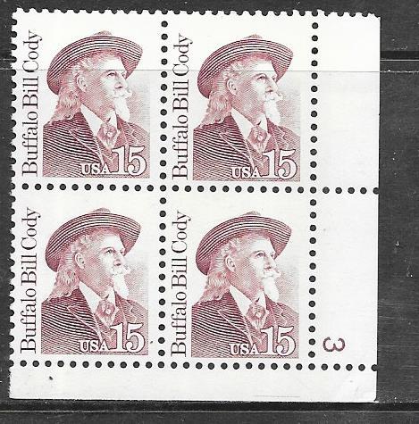 US#2177a 15c Buffalo Bill Plate Block of 4 (MNH) CV $3.25