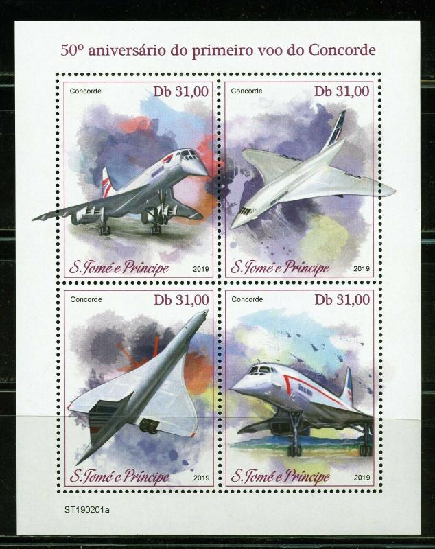 SAO TOME 2019  50th ANN OF THE FIRST FLIGHT OF CONCORDE SHEET MINT NH