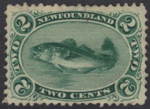 CANADA NEWFOUNDLAND 1865 ATLANTIC COD 2¢ YELLOW GREEN SG 25 UNUSED H. CAT.V.£130