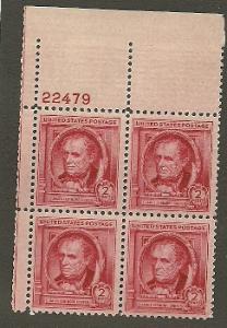 #860 James Fenimore Cooper Plate Block NH #22479