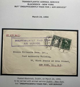 1950 Blackrock Ireland Airmail Insufficiently Paid Cover To New York USA