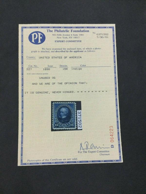 MOMEN: US STAMPS #227 MINT OG NH PF CERT