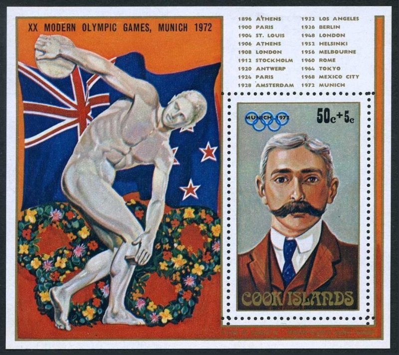 Cook Isl 327-329,329a,B29,hinged.Olympics Munich-1972.Pierre de Coubertin.Boxing