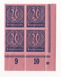 1923 Germany, Dienftmarke 20M mint block (Inflation era)