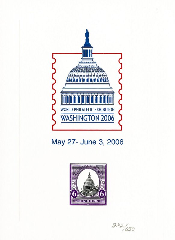 Washington Rare 2006 World Philatelic Exhibition Stamp Card #242 Of 650 XF