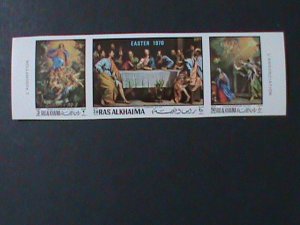 ​RAS AL KHAIMA-CHRISTMAS PAINTING-LAST SUPPER-IMPERF-MNH STRIP-VERY FINE