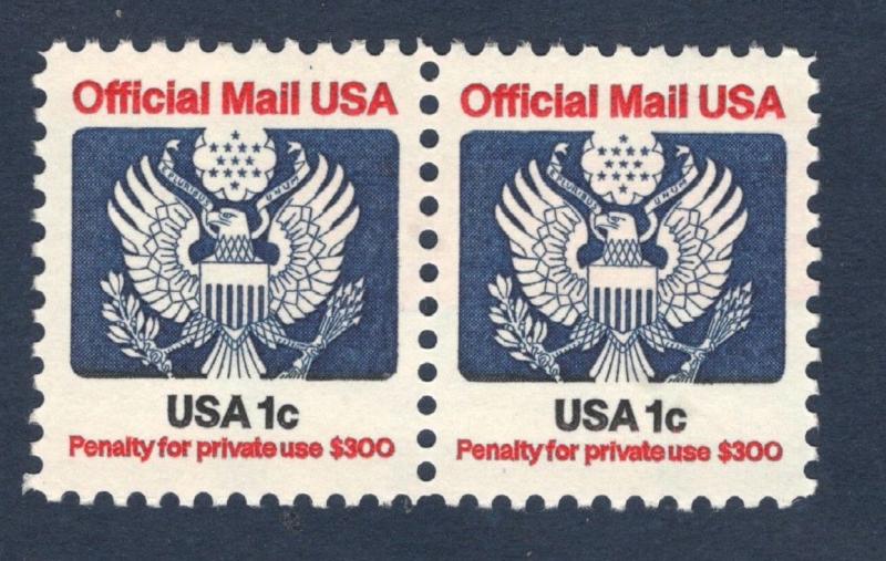 O127 Official Mail 1cent US Pair Mint/nh FREE SHIPPING