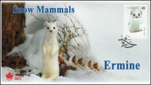 CA21-025, 2021, Snow Mammals, First Day of Issue, Pictorial Postmark, Ermine