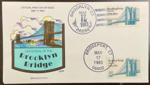 2041 Collins Hand Painted cachet Brooklyn Bridge Dual Cancel FDC 1983