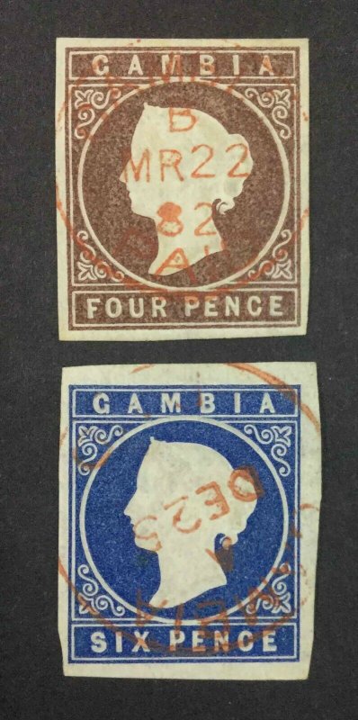 MOMEN: GAMBIA 1874 IMPERFS CROWN CC USED LOT #64091