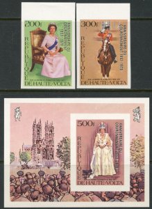 BURKINA FASO Sc#478-480 1978 QEII Coronation IMPERF Set & S/S OG Mint NH