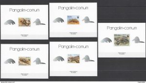 Lx142 Imperf 2013 Mozambique Wwf Pangolins Wild Animals !!! Uv Cardboard 5Bl Mnh