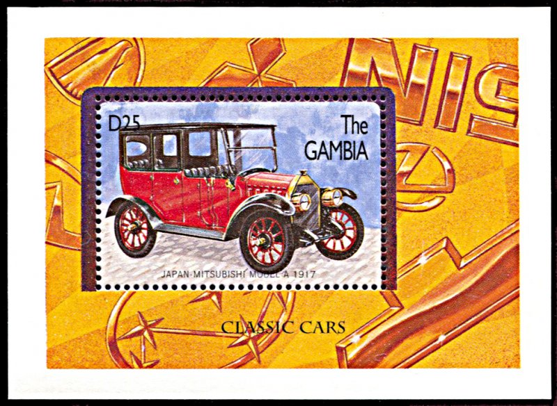 Gambia 1748, MNH, Mitsubishi Model A Classic Car souvenir sheet