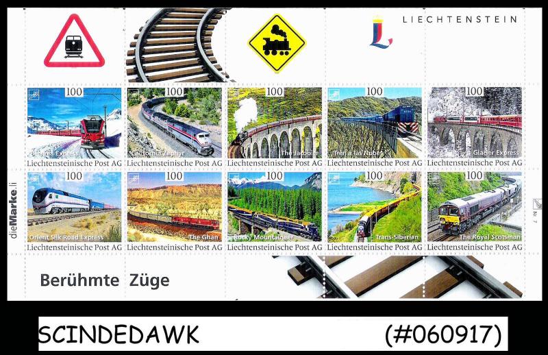 LIECHTENSTEIN - 2017 FAMOUS TRAINS / RAILWAY LOCOMOTIVES - Min. sheet MINT NH