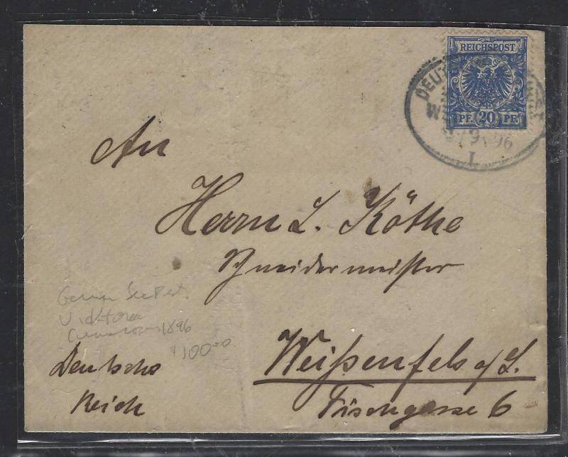 GERMAN CAMEROUN (P1809B) POSTAL HISTORY 1896 20PF SEE POST FROM VIKTORIA TO GERM