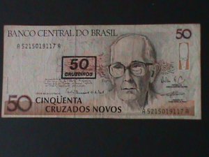 ​BRAZIL-1990-CENTRAL BANK-$50 CENTAVOS ON $50 CRUZEIRO CIR-VERY FINE