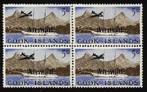 COOK IS 1966 Airmail 5/- MNH block of 4 - different size planes............19132